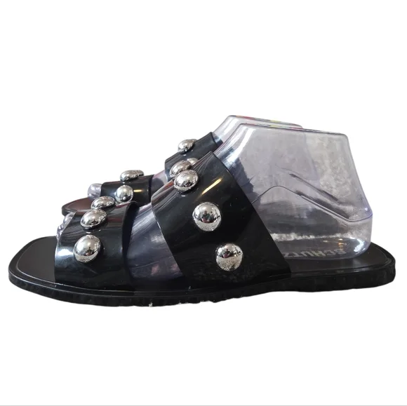 SCHUTZ Lizzie Studded Black Jelly Sandals 9 - Picture 3 of 13